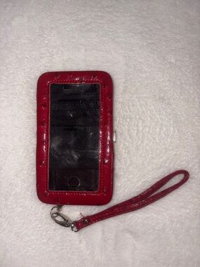 Red Wristlet iPhone Case Wallet with Clear ID Window